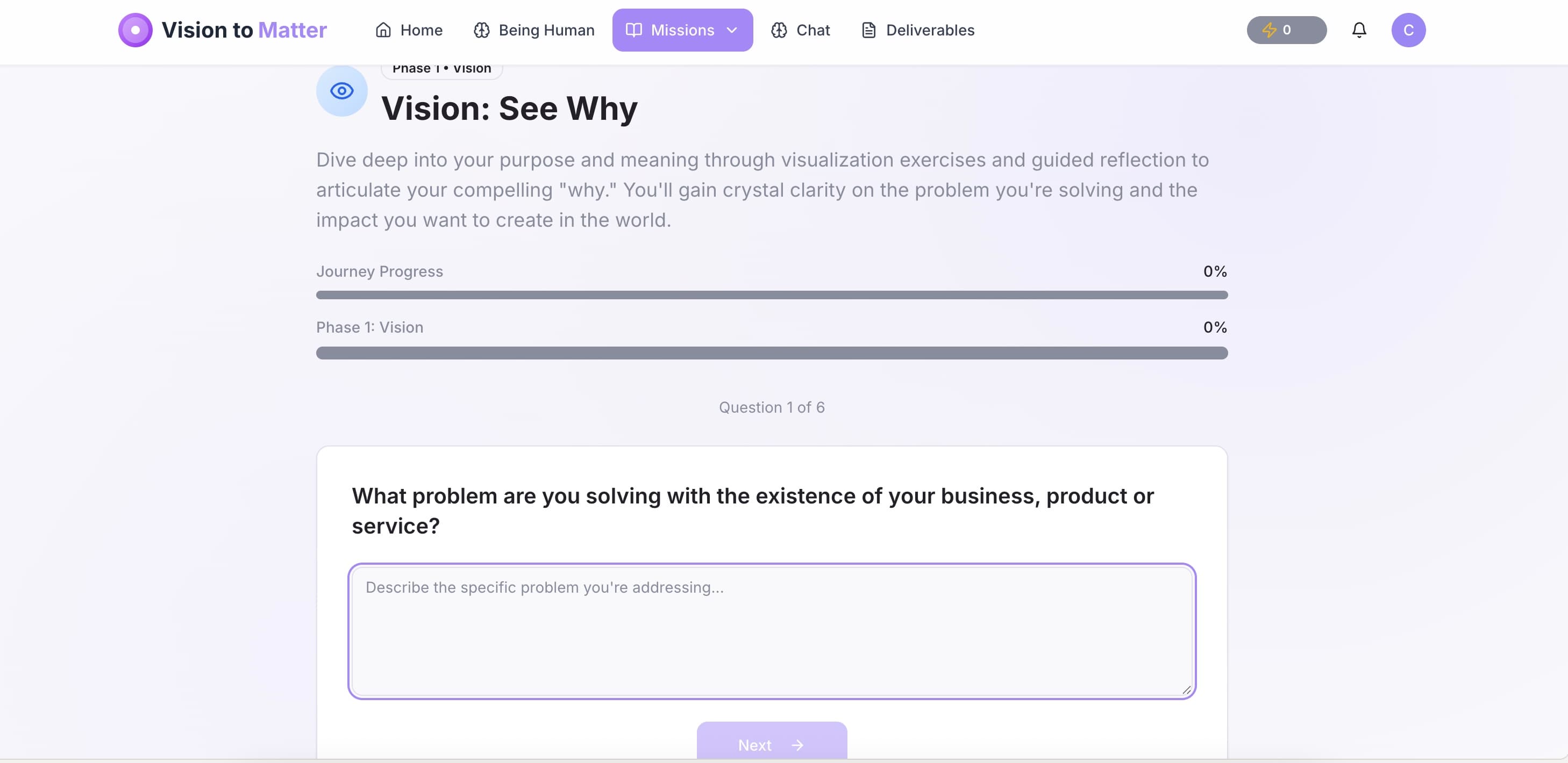 Vision to Matter Self-Discovery Platform