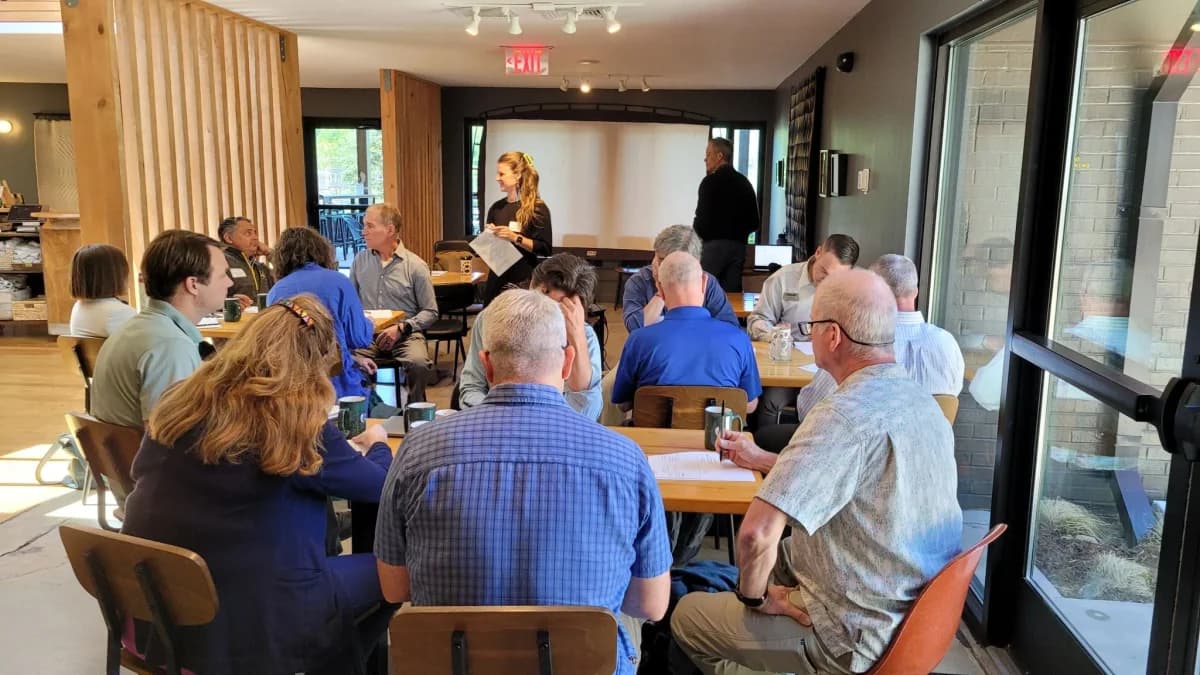 Full room view during the Vision to Matter session at Over Yonder, Boone NC