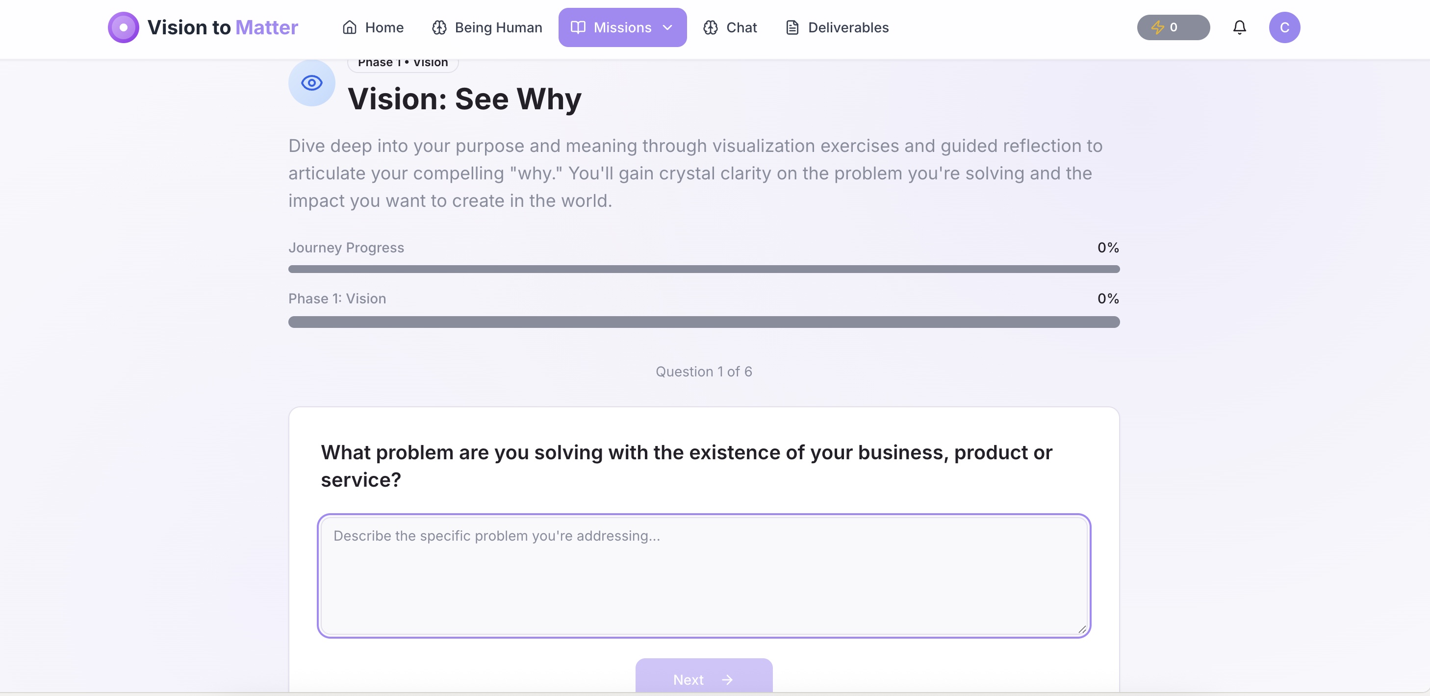Vision to Matter Self-Discovery Platform